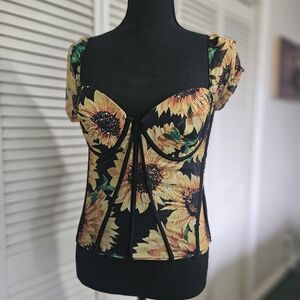 Sunflower Print Corset Top